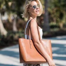 Regent Tote in Smooth Natural Tan & Cream Suede
