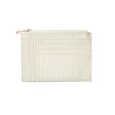 Double Sided Zipped Card & Coin Holder Deep Shine Ivory Small Croc