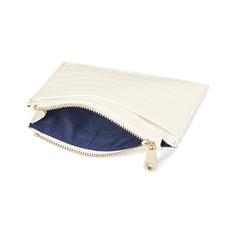 Double Sided Zipped Card & Coin Holder Deep Shine Ivory Small Croc