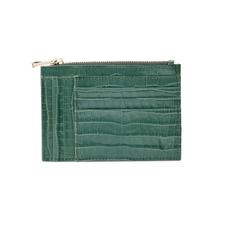 Double Sided Zipped Card & Coin Holder in Deep Shine Sage Small Croc