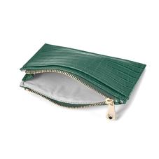 Double Sided Zipped Card & Coin Holder in Deep Shine Sage Small Croc