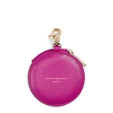 Round Coin Purse with Keyring in Orchid Saffiano