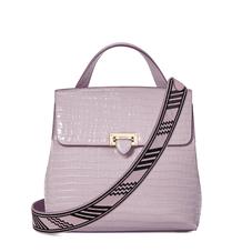 Soho Backpack in Deep Shine Lilac Small Croc with Deco Embroidered Strap