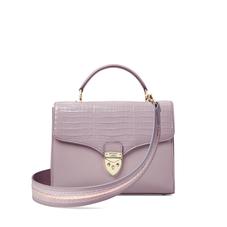 Mayfair Bag in Deep Shine Lilac Small Croc & Smooth Lilac with Stripe Strap