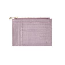 Double Sided Zipped Card & Coin Holder in Deep Shine Lilac Small Croc