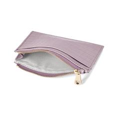 Double Sided Zipped Card & Coin Holder in Deep Shine Lilac Small Croc