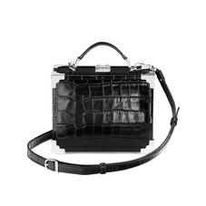 Mini Trunk Clutch in Deep Shine Black Croc