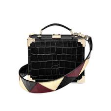 Mini Trunk Clutch in Deep Shine Black Croc with Zig Zag Strap