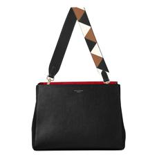 Large Ella Hobo in Black Pebble with Zig Zag Strap