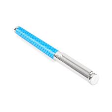 Sterling Silver & Leather Rollerball Pen in Aquamarine Lizard