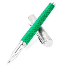 Sterling Silver & Leather Rollerball Pen in Grass Green Lizard