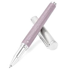 Sterling Silver & Leather Rollerball Pen in Deep Shine Lilac Small Croc