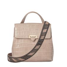 Soho Backpack in Deep Shine Soft Taupe Croc with Deco Embroidered Strap