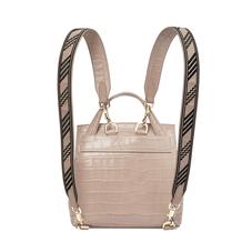 Soho Backpack in Deep Shine Soft Taupe Croc with Deco Embroidered Strap