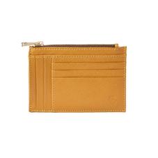 Double Sided Zipped Card & Coin Holder in Mustard Saffiano