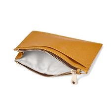 Double Sided Zipped Card & Coin Holder in Mustard Saffiano