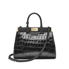 Small Florence Snap Bag in Deep Shine Black Croc & Smooth Black