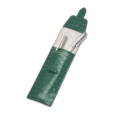 Small Pen Case in Deep Shine Sage Small Croc