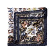 Aspinal x Caudwell Children (Butterflies Silk Pocket Square in Navy)