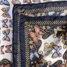Aspinal x Caudwell Children (Butterflies Silk Pocket Square in Navy)