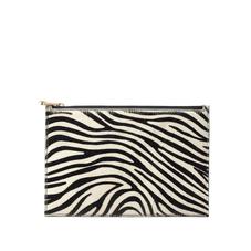 Large Essential Flat Pouch in Zebra Haircalf & Black Polish