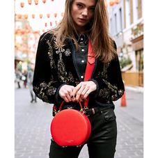 Mini Hat Box Bag in Dahlia Saffiano