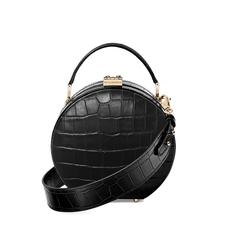 Mini Hat Box Bag in Deep Shine Black Croc