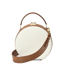 Mini Hat Box Bag in Deep Shine Ivory Small Croc & Camel Lizard