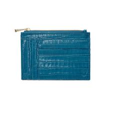 Double Sided Zipped Card & Coin Holder in Deep Shine Topaz Small Croc