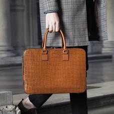 Small Mount Street Bag in Deep Shine Vintage Tan Croc