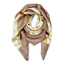 Horseshoe Silk Scarf in Soft Taupe and Gold