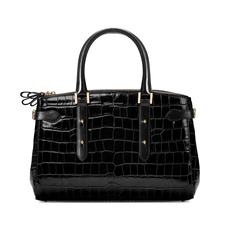 Brook Street Bag in Black Croc with Gold Hardware