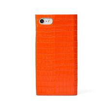 iPhone 7 Plus Leather Book Case in Deep Shine Amber Small Croc