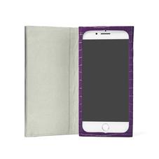iPhone 7/8 Leather Book Case in Deep Shine Amethyst Small Croc