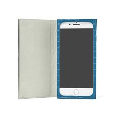 iPhone 7/8 Leather Book Case in Deep Shine Topaz Small Croc