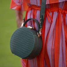 Mini Hat Box Bag in Deep Shine Sage Small Croc