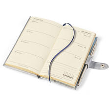 Slim Pocket Leather Diary with Pen in Silver Saffiano