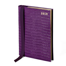 A5 Day to Page Leather Diary in Deep Shine Amethyst Small Croc