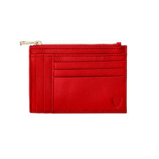 Double Sided Zipped Card & Coin Holder in Scarlet Saffiano