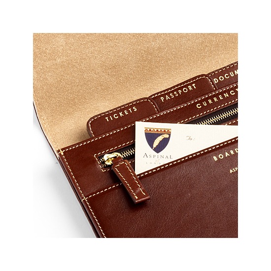 Buy The Aspinal Deluxe Travel Wallet In Smooth Cognac & Stone Suede