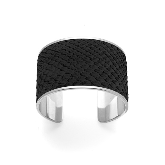 Silver Cleopatra Cuff Bracelet in Black Python from Aspinal of London