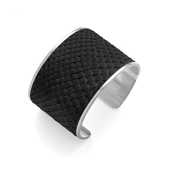 Silver Cleopatra Cuff Bracelet in Black Python from Aspinal of London