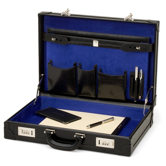 Attache Case in Smooth Black & Cobalt Blue Suede from Aspinal of London