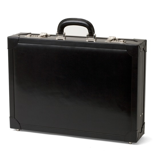 Attache Case in Smooth Black & Cobalt Blue Suede from Aspinal of London