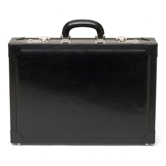 Attache Case in Smooth Black & Cobalt Blue Suede from Aspinal of London