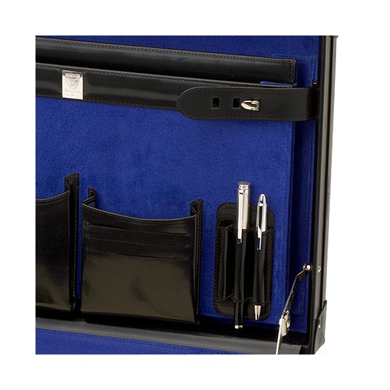 Attache Case in Smooth Black & Cobalt Blue Suede from Aspinal of London