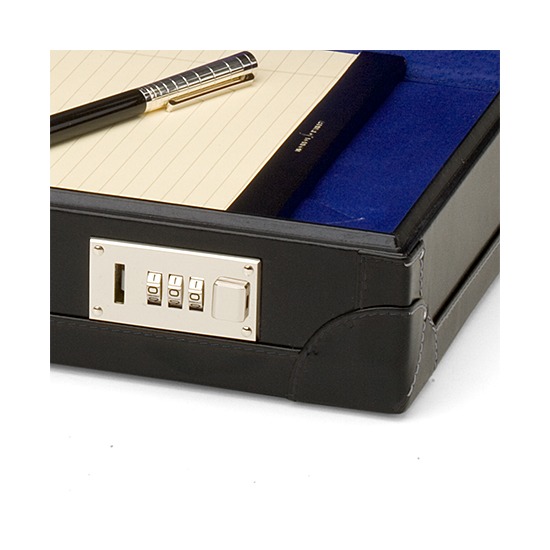 Attache Case in Smooth Black & Cobalt Blue Suede from Aspinal of London
