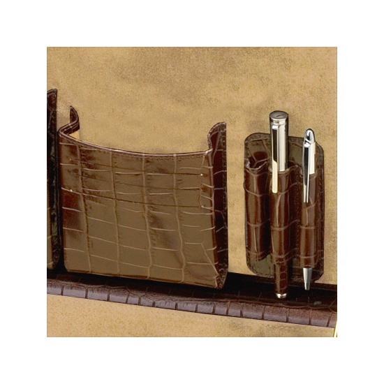 Attache Case in Deep Shine Amazon Brown Croc & Stone Suede from Aspinal of London