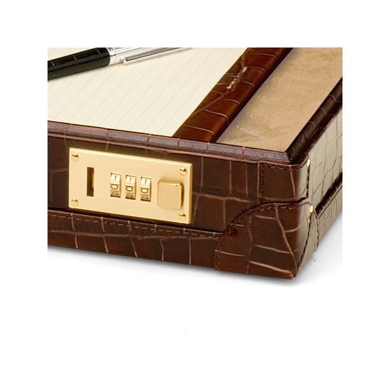 Attache Case in Deep Shine Amazon Brown Croc & Stone Suede from Aspinal of London