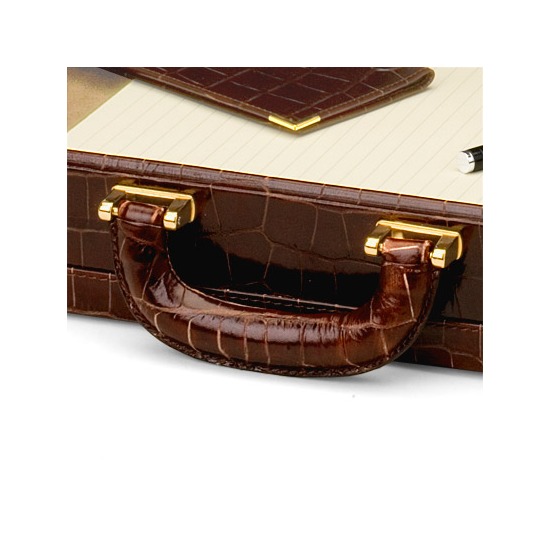Attache Case in Deep Shine Amazon Brown Croc & Stone Suede from Aspinal of London